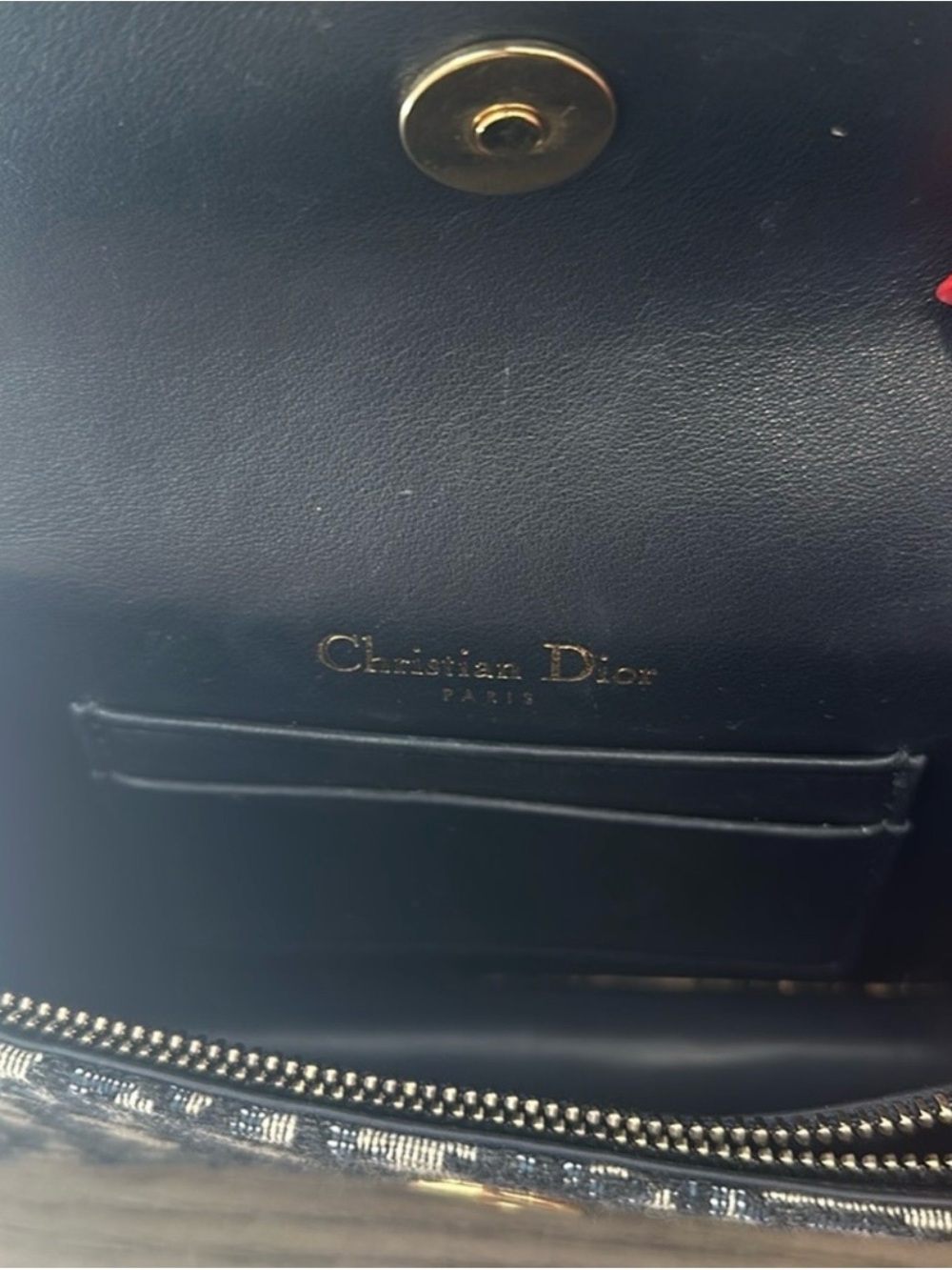 Dior Black and Beige Oblique Canvas Clutch with Gold 'D' Charm - Picture 3 of 4